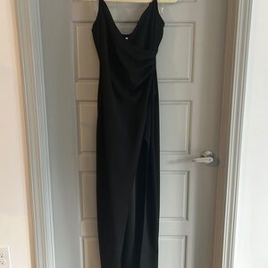 Emerald Sundae Black Ruched Maxi Gown
